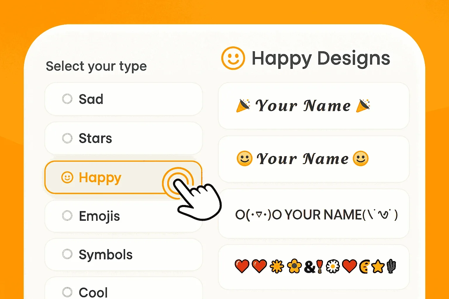 Stylish Name Maker Step 2 User is choosing his desired Font Design